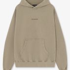 Sudadera oversized beig con estampado frontal y logo bordado en capucha - Frontal
