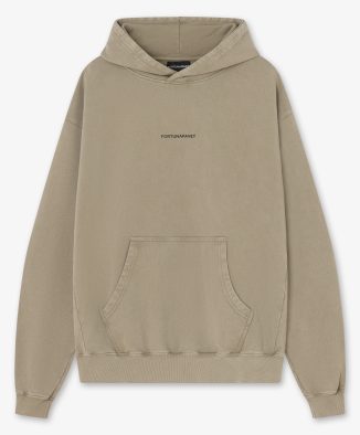 Sudadera oversized beig con estampado frontal y logo bordado en capucha - Frontal