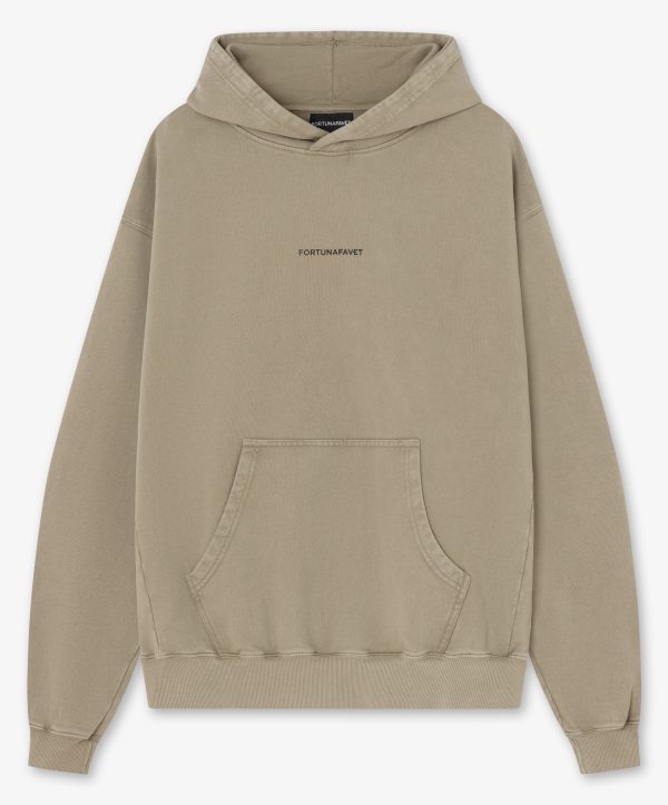 Sudadera oversized beig con estampado frontal y logo bordado en capucha - Frontal Sudadera oversized beig con estampado frontal y logo bordado en capucha - Frontal