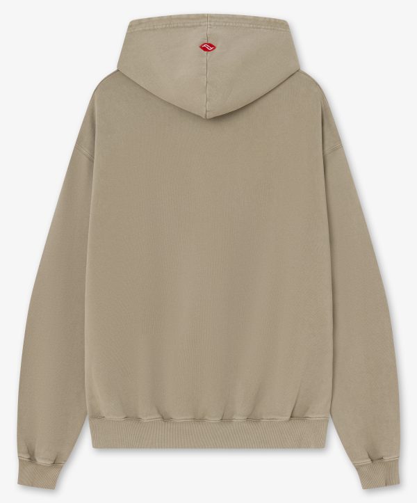 Sudadera oversized beig con estampado frontal y logo bordado en capucha - Trasera Sudadera oversized beig con estampado frontal y logo bordado en capucha - Trasera
