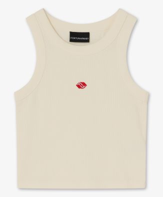 Top sin mangas crudo/beige claro/ecru con logo bordado