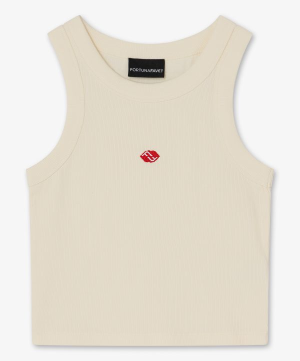 Top sin mangas crudo/beige claro/ecru con logo bordado