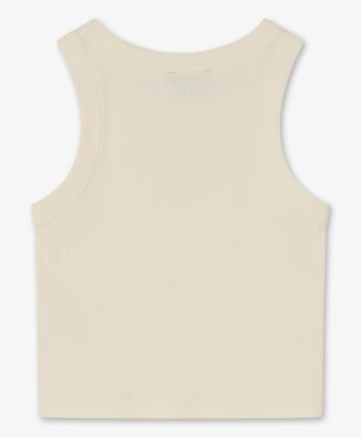 Top sin mangas crudo/beige claro/ecru con logo bordado