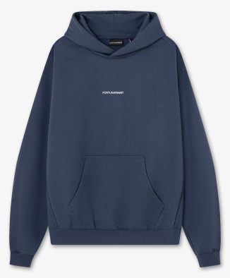 Sudadera oversized azul con estampado frontal y logo bordado en capucha - Frontal