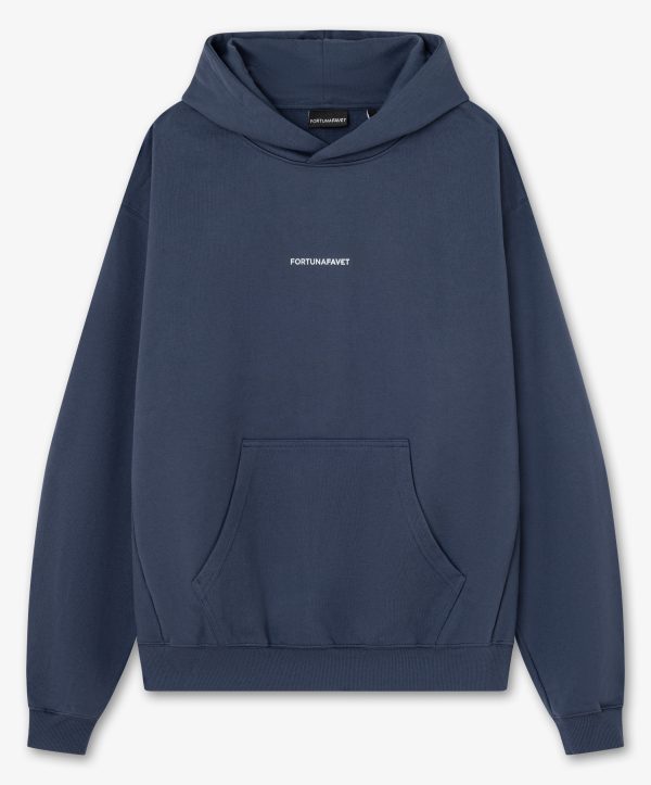 Sudadera oversized azul con estampado frontal y logo bordado en capucha - Frontal Sudadera oversized azul con estampado frontal y logo bordado en capucha - Frontal