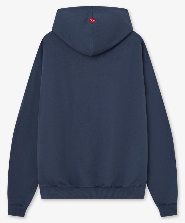 Sudadera oversized azul con estampado frontal y logo bordado en capucha - Trasera Sudadera oversized azul con estampado frontal y logo bordado en capucha - Trasera