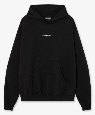 Sudadera oversized negra con estampado frontal y logo bordado en capucha - Frontal