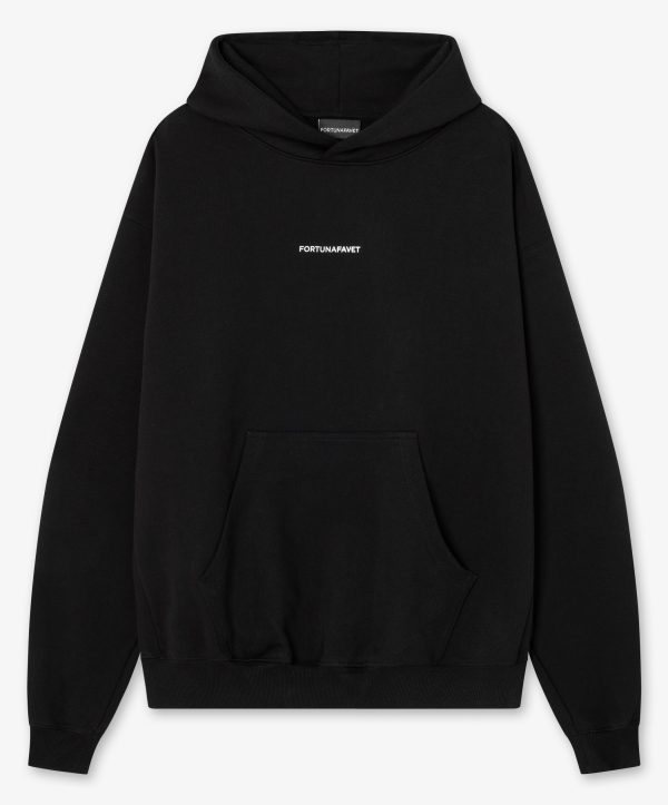 Sudadera oversized negra con estampado frontal y logo bordado en capucha - Frontal Sudadera oversized negra con estampado frontal y logo bordado en capucha - Frontal