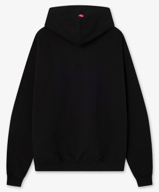 Sudadera oversized negra con estampado frontal y logo bordado en capucha - Trasera