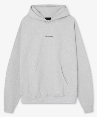 Sudadera oversized blanca con estampado frontal y logo bordado en capucha - Frontal