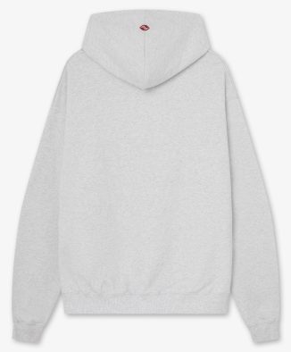 Sudadera oversized blanca con estampado frontal y logo bordado en capucha - Trasera