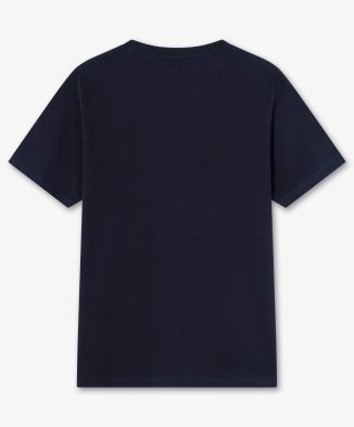 Camiseta azul básica con logo bordado - Trasera