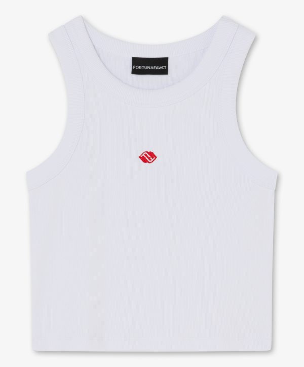 Top sin mangas blanco con logo bordado Top sin mangas blanco con logo bordado