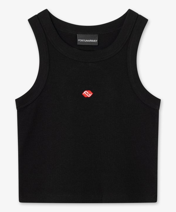 Top sin mangas negro con logo bordado